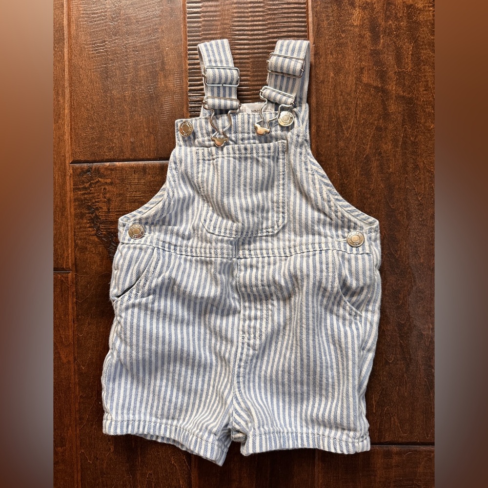 Mango Baby Blue and White Striped Overalls